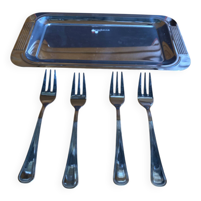 Plateau service gâteau guy degrenne + 4 fourchettes inox made in franc