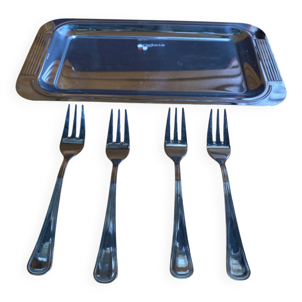 Plateau service gâteau guy degrenne + 4 fourchettes inox made in franc