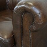 Large, Dark Cowhide Leather Chesterfield Armchair