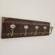 Vintage wall coat rack with 5 ceramic hooks and floral patterns, 50 cm.