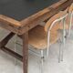 Vintage workshop folding table in oak with a hand-patinated black top.