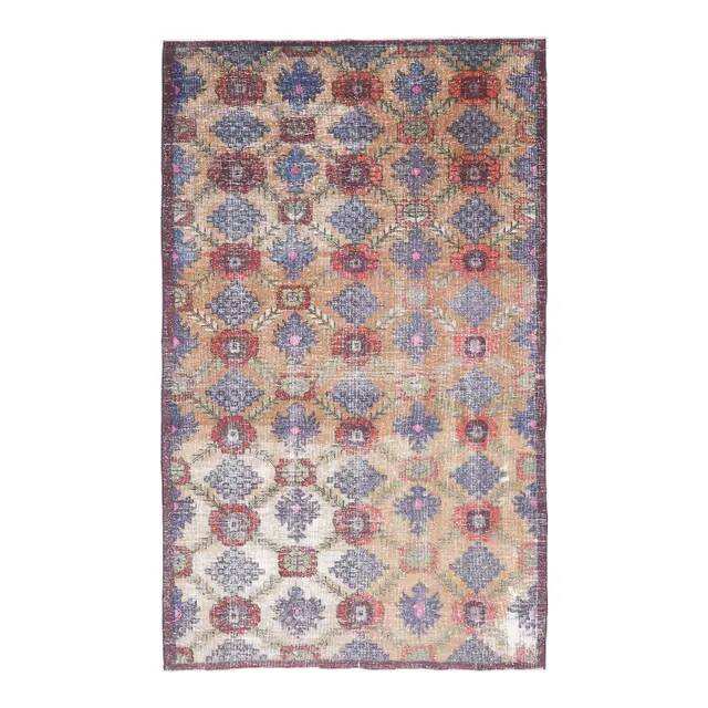 Tapis vintage turc Oushak fait main en laine et coton marron