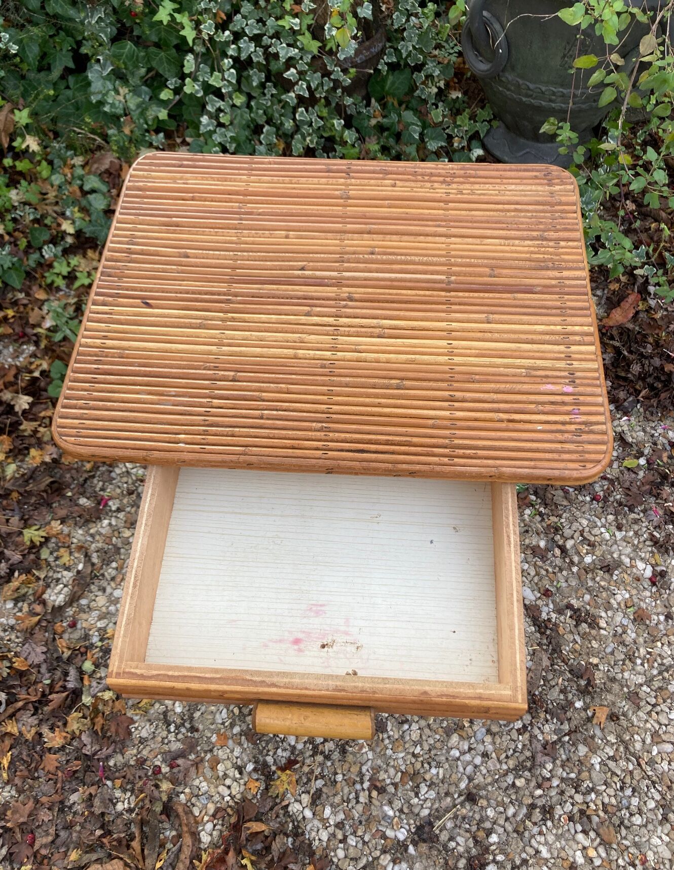 Vintage rattan magazine rack table