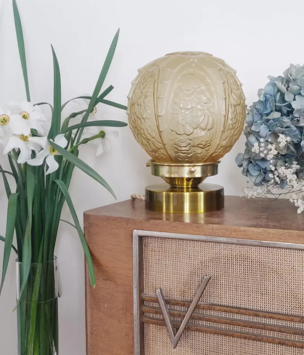 Table ball lamp globe art deco amber