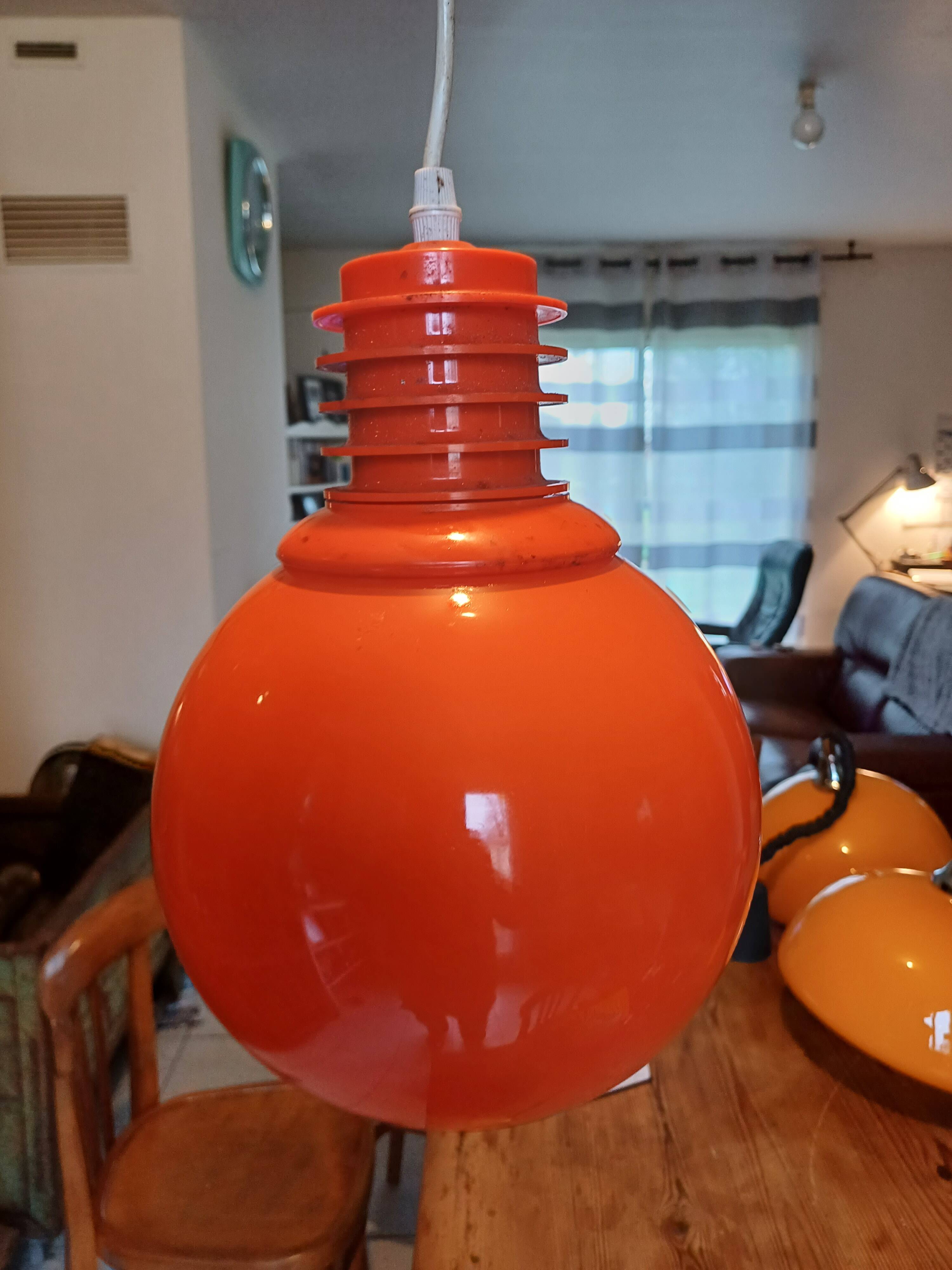 Vintage Opaline Orange and White Pendant Lamp