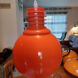 Vintage Opaline Orange and White Pendant Lamp