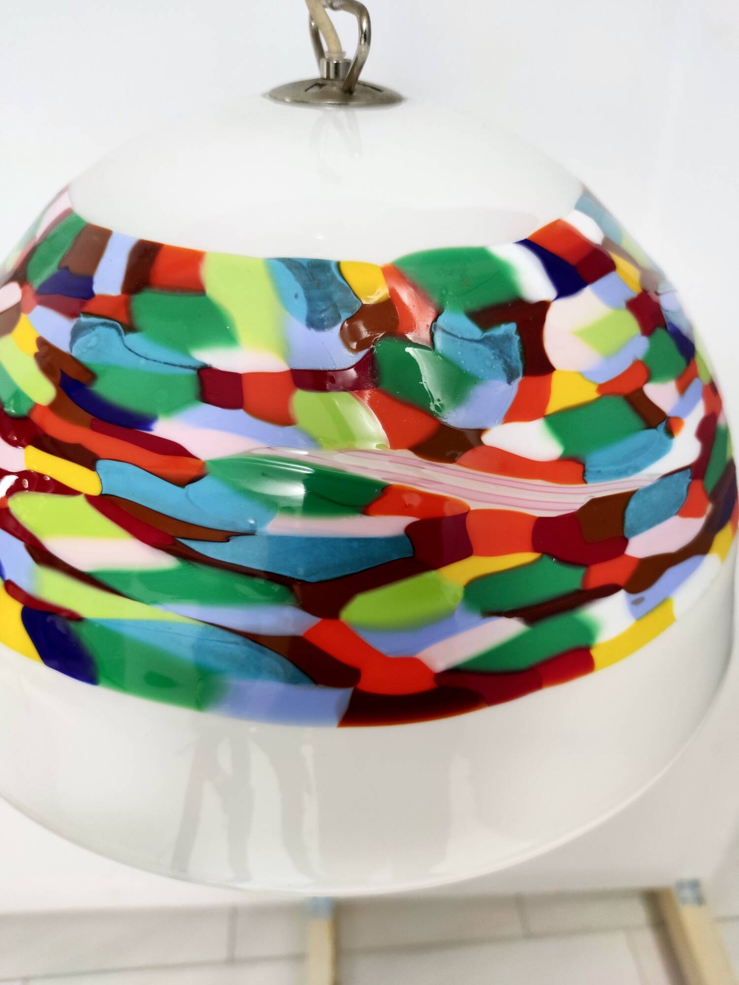 White and Colored Blown Glass and Chrome-Plated Metal Pendant by La Murrina