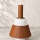 Vintage 3-light suspension in teak and white opaline – 1960s/70s