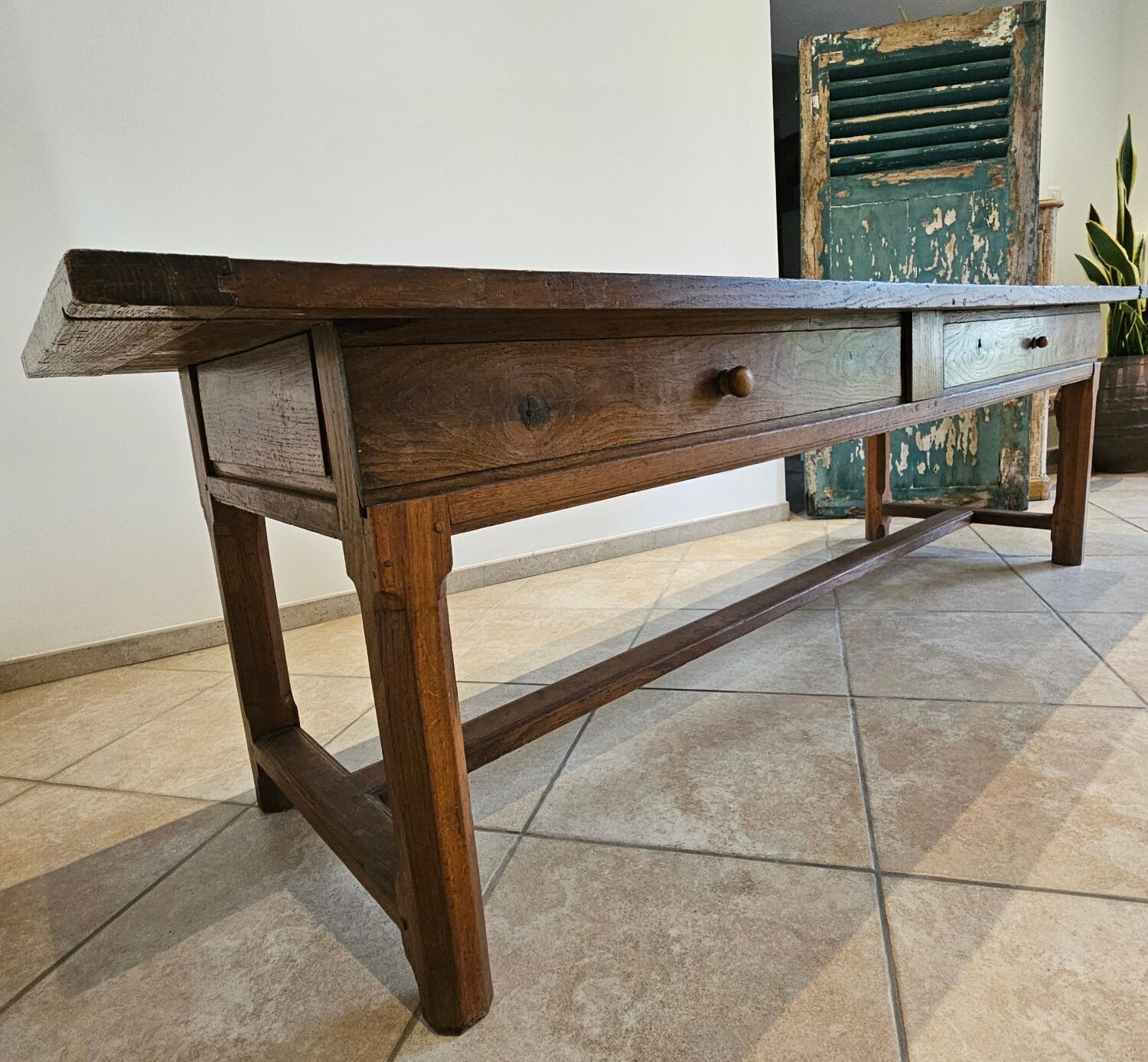 Farm table, solid oak console, late 18th to early 19th century.