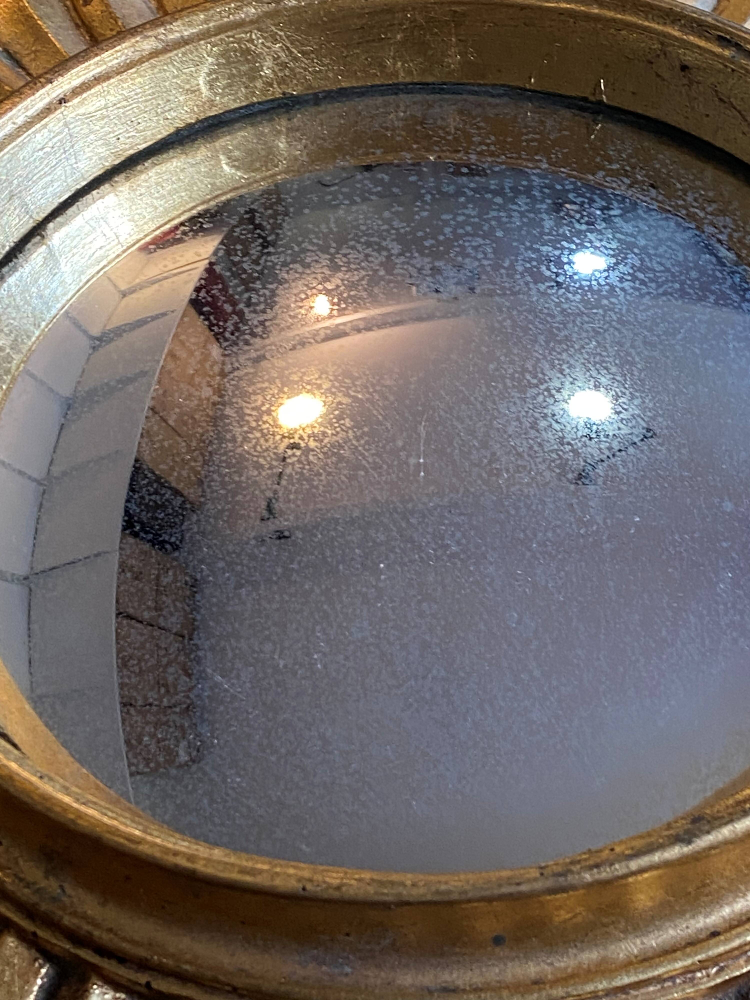 Large sunburst mirror, witch's eye shape, 50cm diameter, convex, vintage 1960s