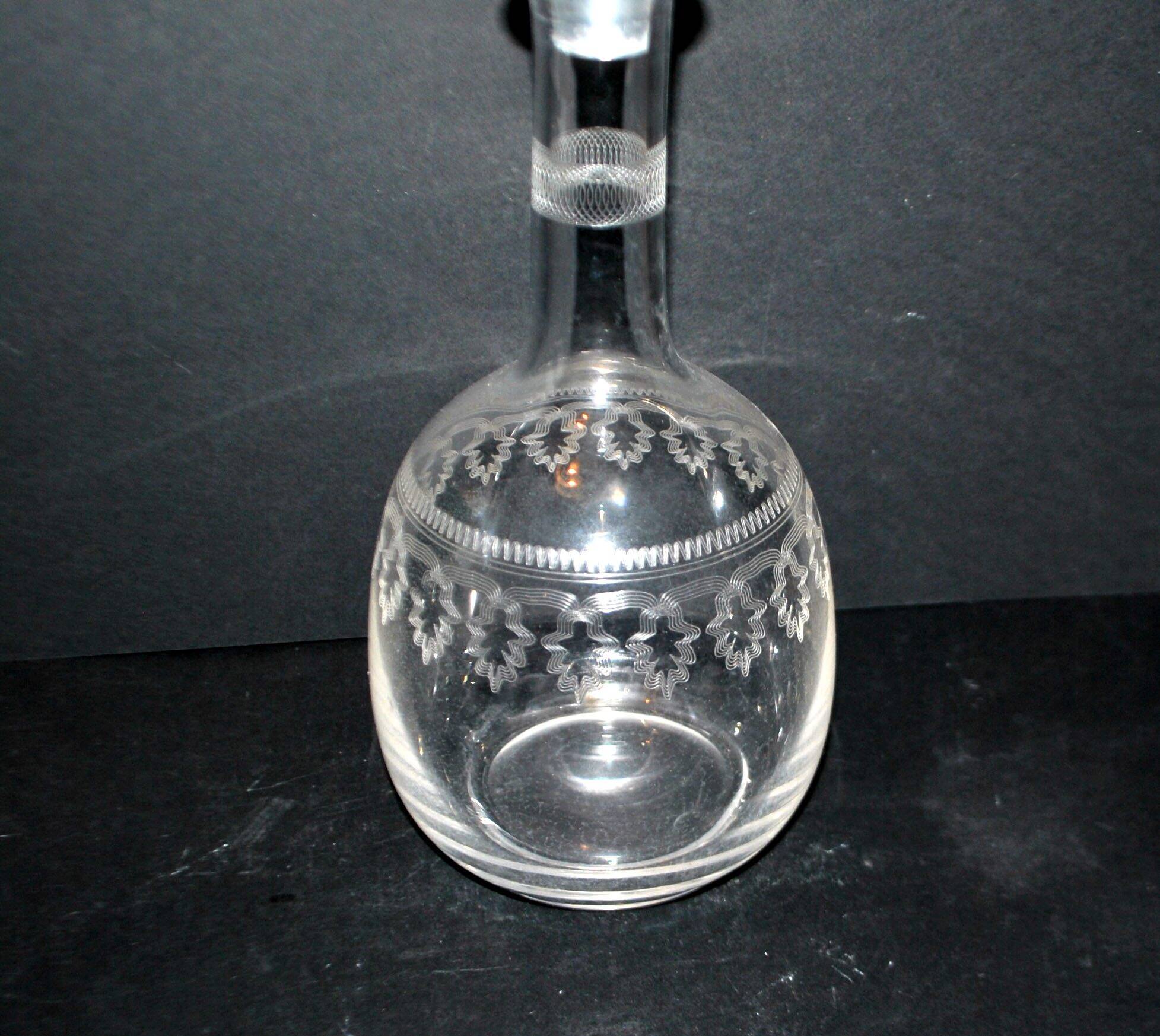 Antique carafe with guilloché spiral decoration – pantograph chemical engraving, circa 1900