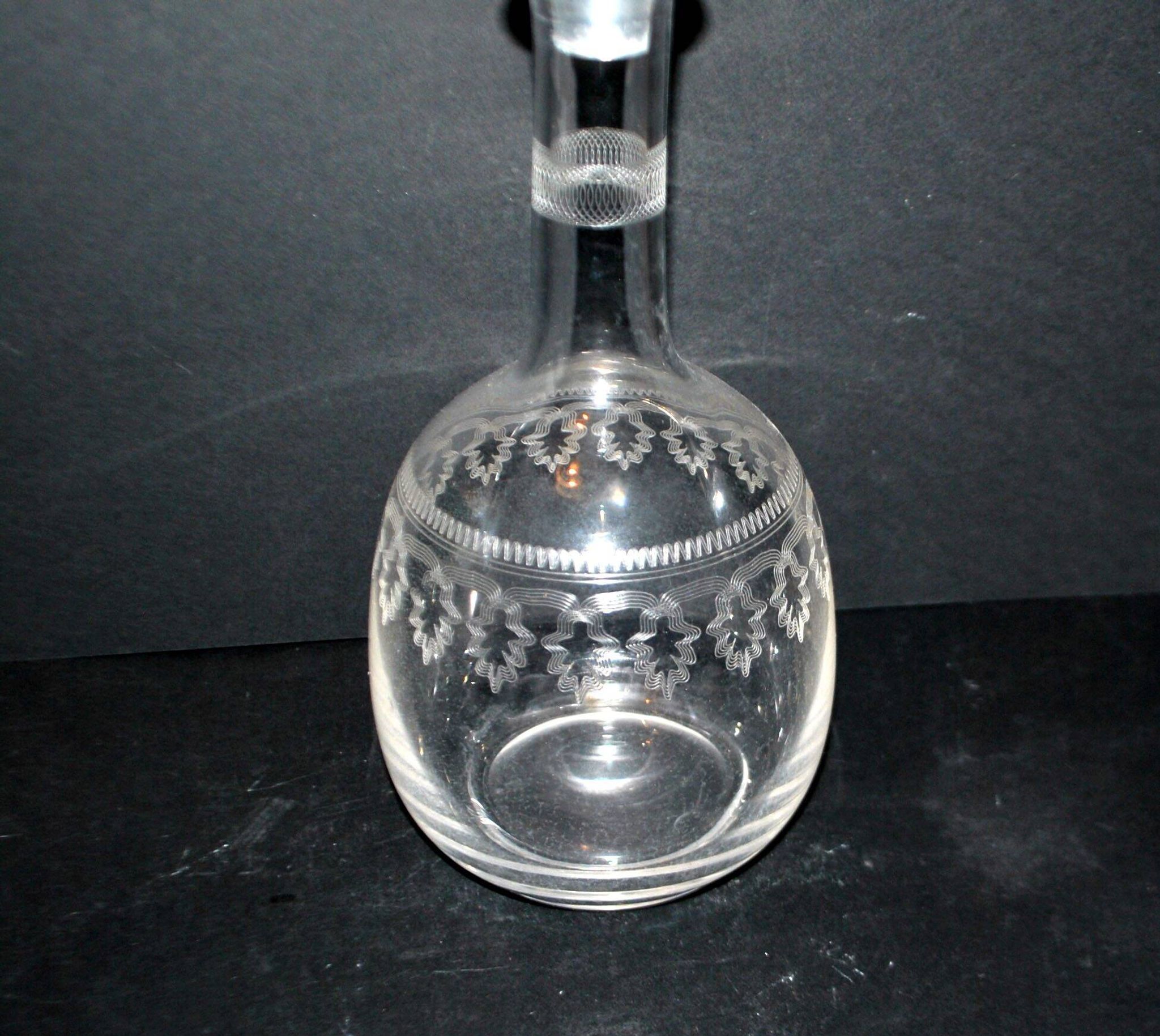 Antique carafe with guilloché spiral decoration – pantograph chemical engraving, circa 1900