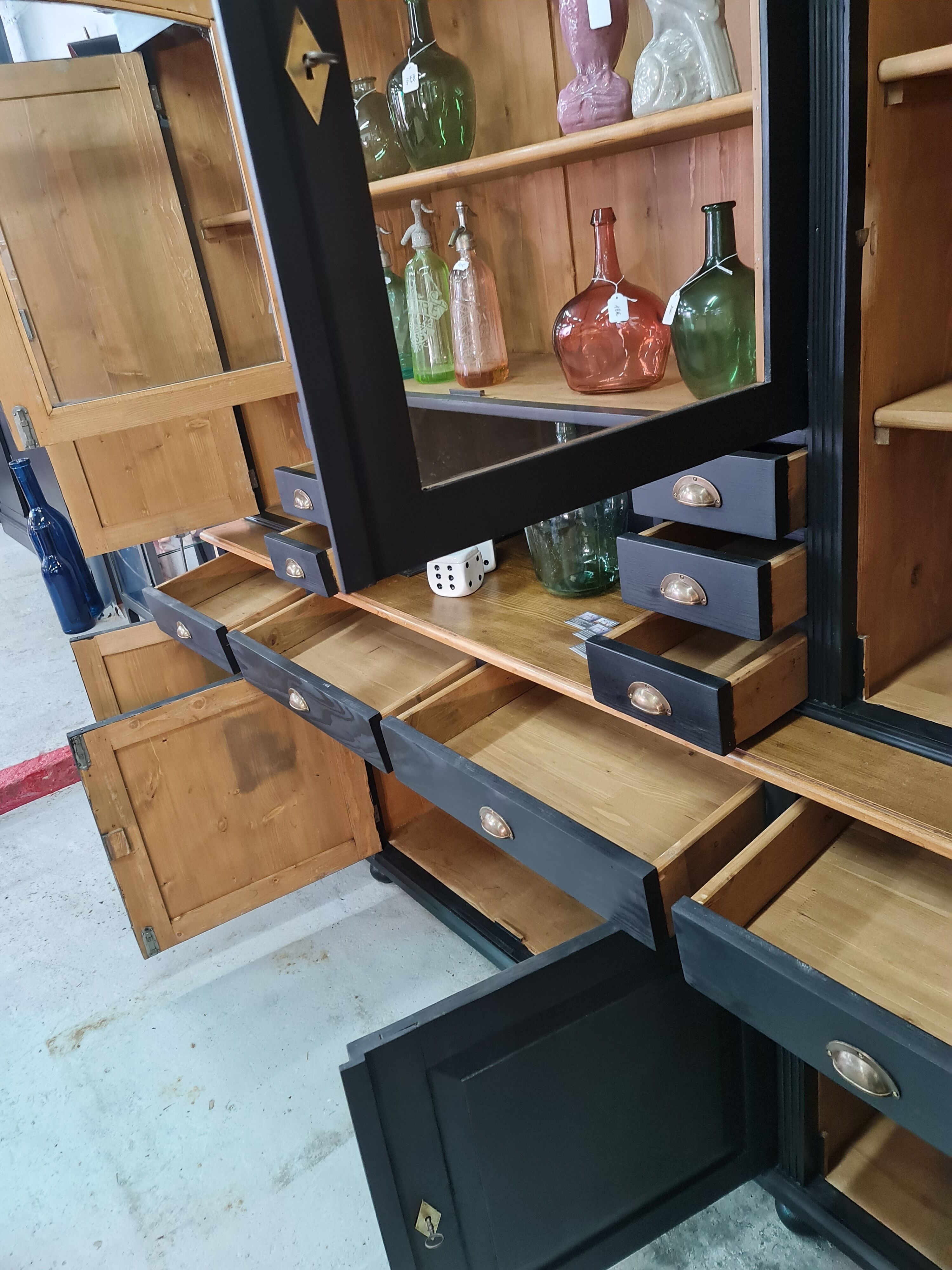 Large cabinet cabinet patina black buffet bookcase drawers
