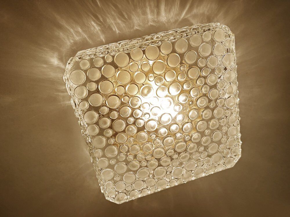 Plafonnier en verre bullé vintage, années 1970