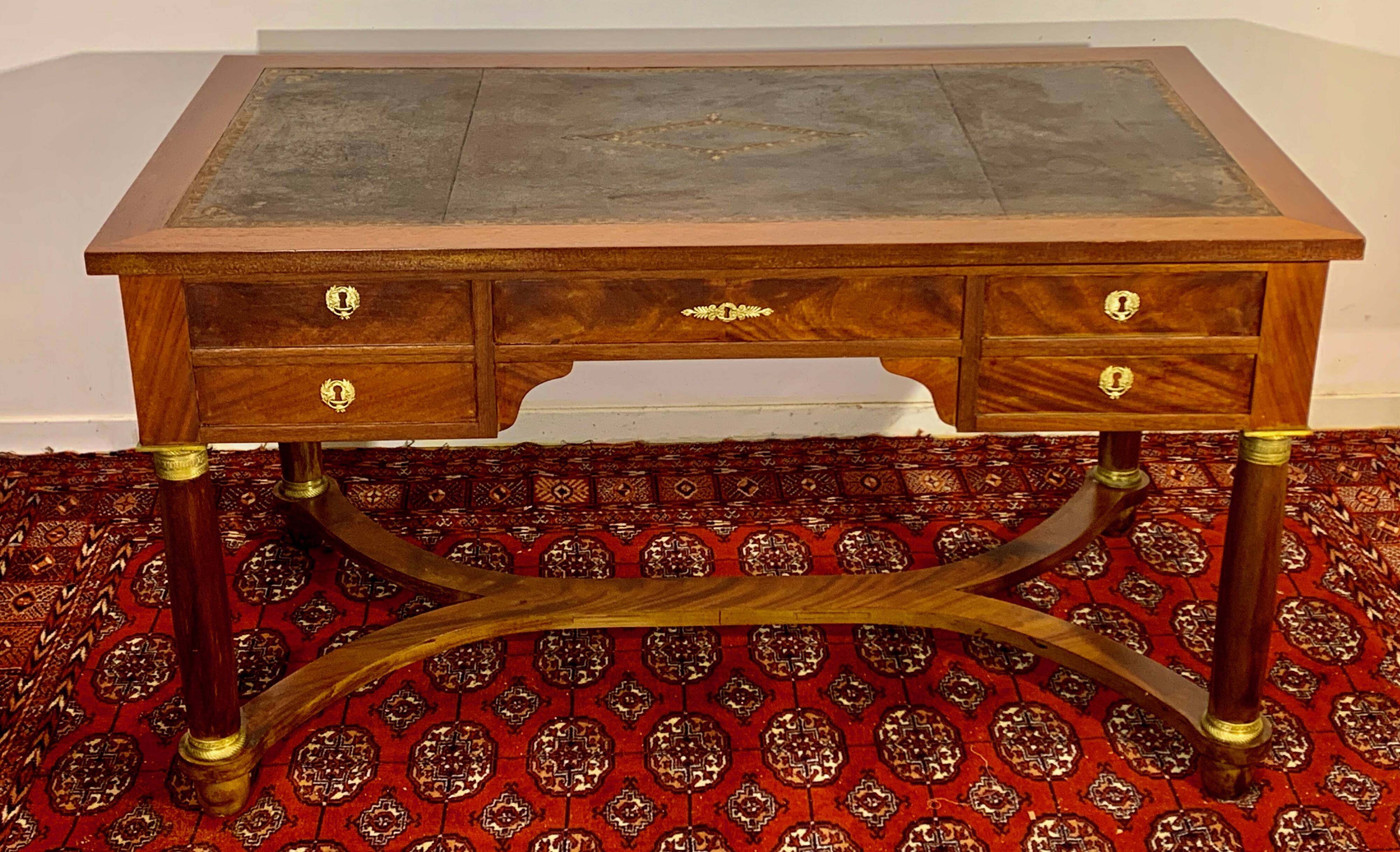 Double-sided EMPIRE Style DESK in Mahogany and gilded bronzes