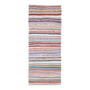 Tapis Kilim Vintage Turc Oushak Fait Main en Laine Coton Rose 112x285