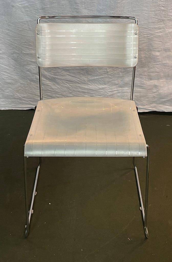 Set of 4 Italian Spilimbergo chairs in chromed steel and white plastic