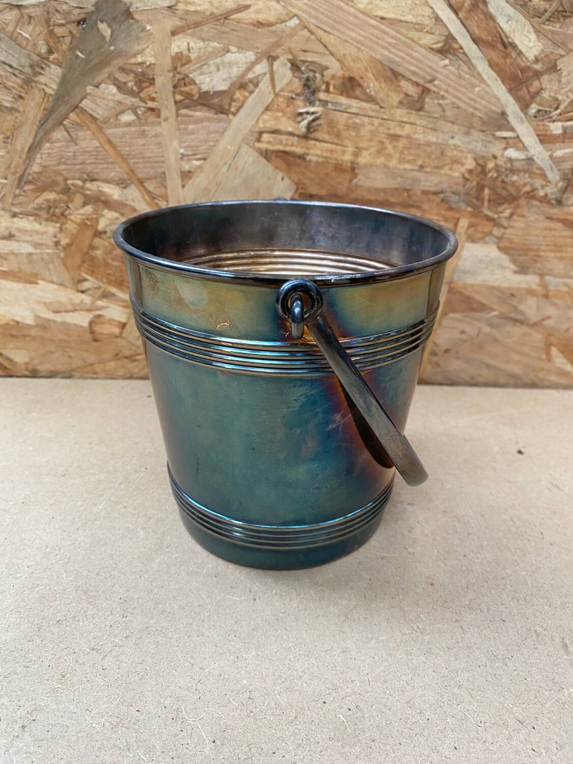 Old christofle ice bucket silver metal cooler + handle france #b210