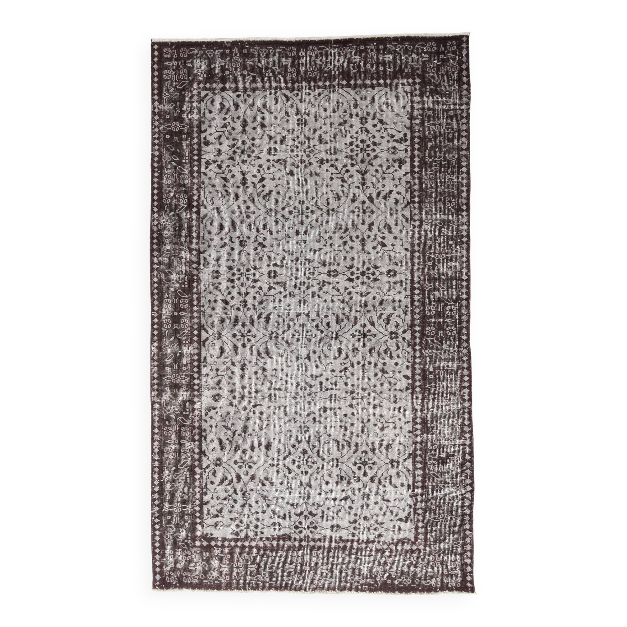 4x7 Turkish Floral Gray & Black Vintage Rug, 124x208Cm