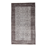 4x7 Turkish Floral Gray & Black Vintage Rug, 124x208Cm