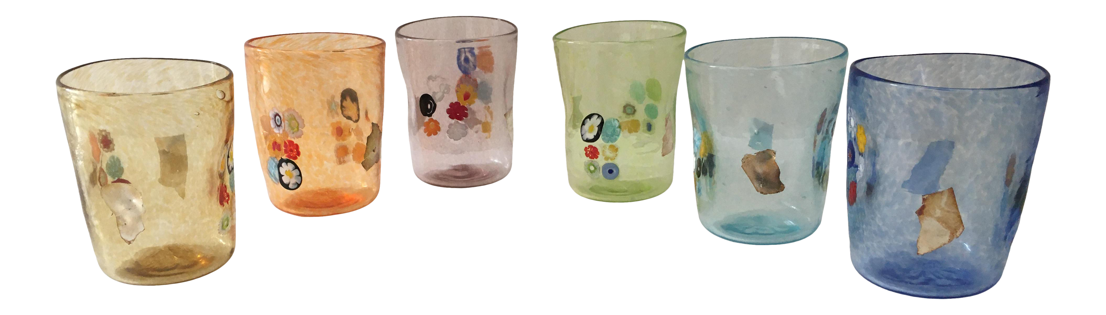 Service of 6 Murano glasses water "goto" "murrisa" in Murano glass unique piece