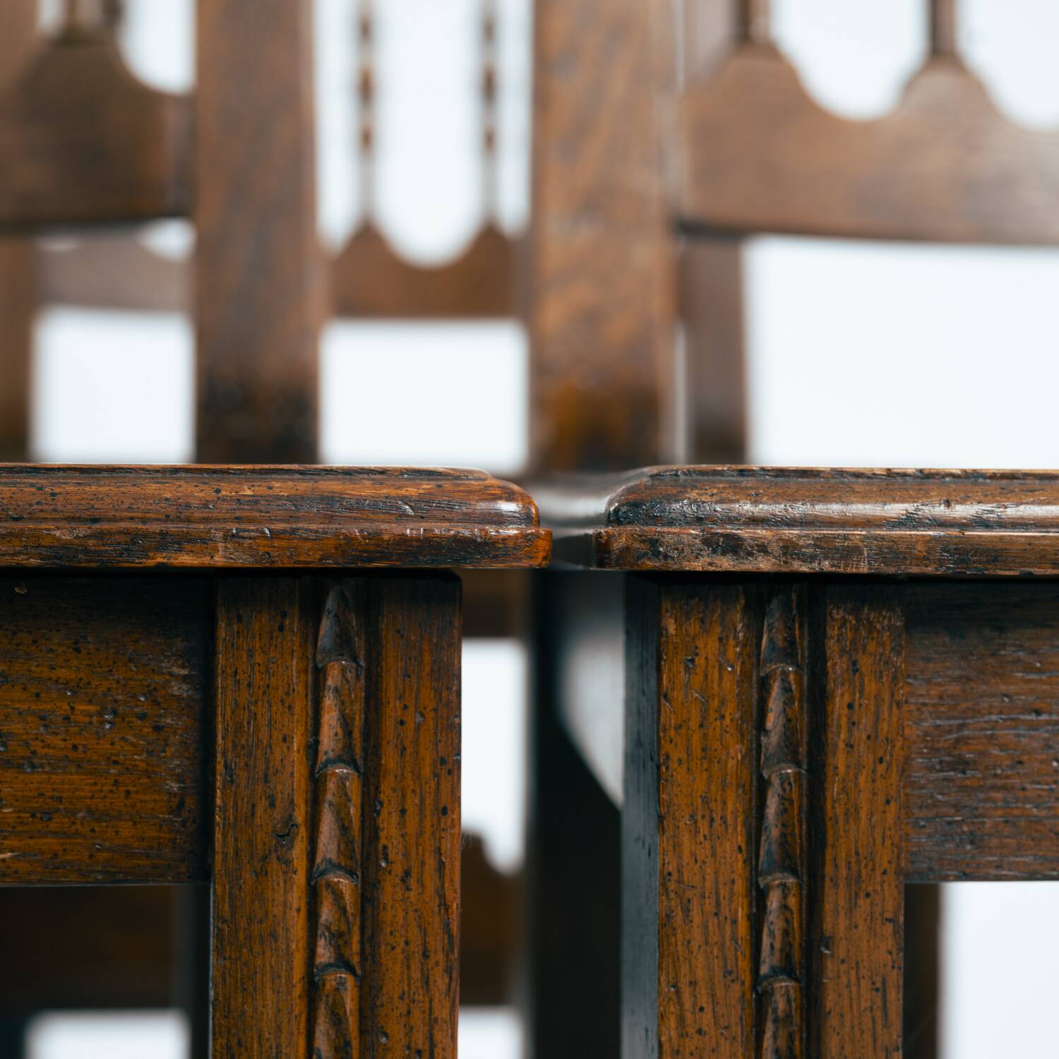 Spanish carved walnut wooden dining chairs, 1970s
