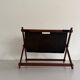 Support stand for mid-century teak and suede magazines and newspapers, 1960, Germany.