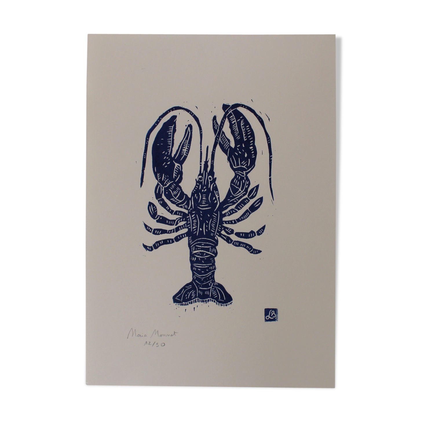 BLUE LOBSTER LINOGRAVURE