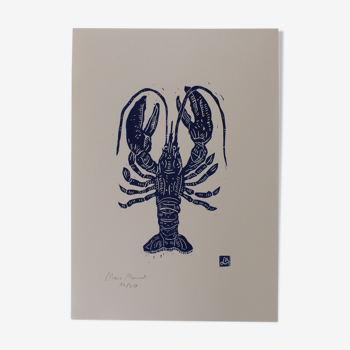 BLUE LOBSTER LINOGRAVURE