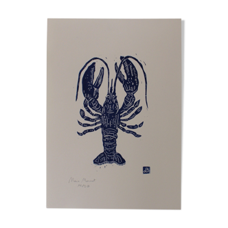 BLUE LOBSTER LINOGRAVURE