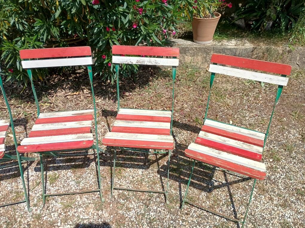 6 folding metal bistro chairs from the 1930s