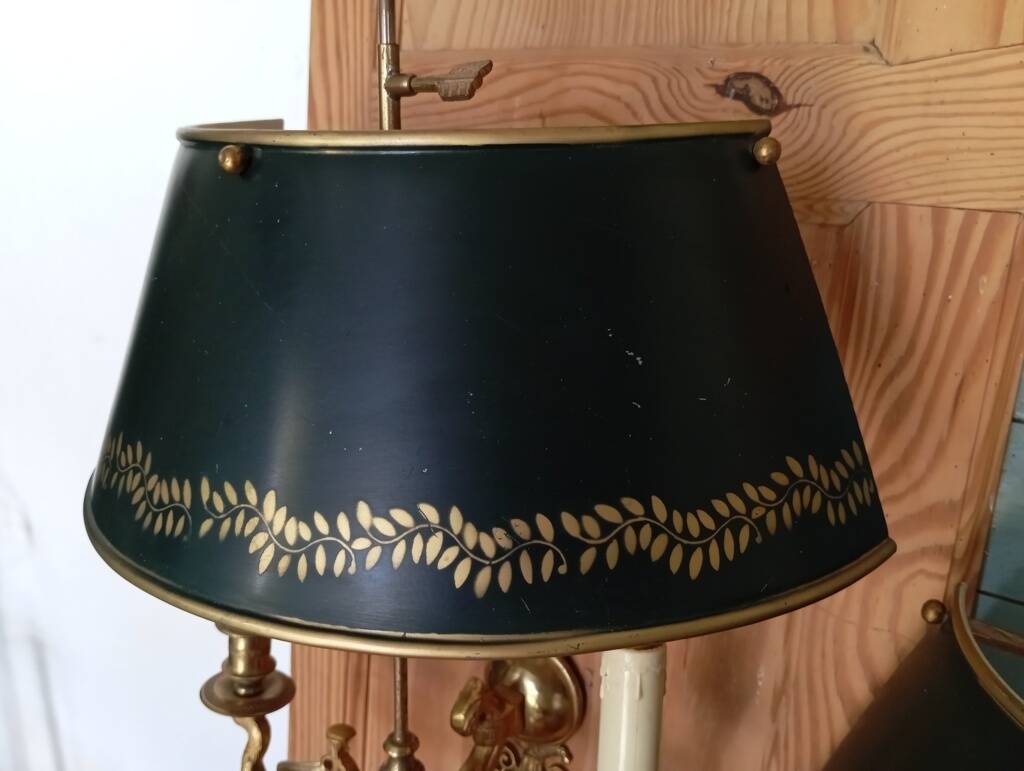 Pair of bronze and sheet metal hot water bottle wall lights