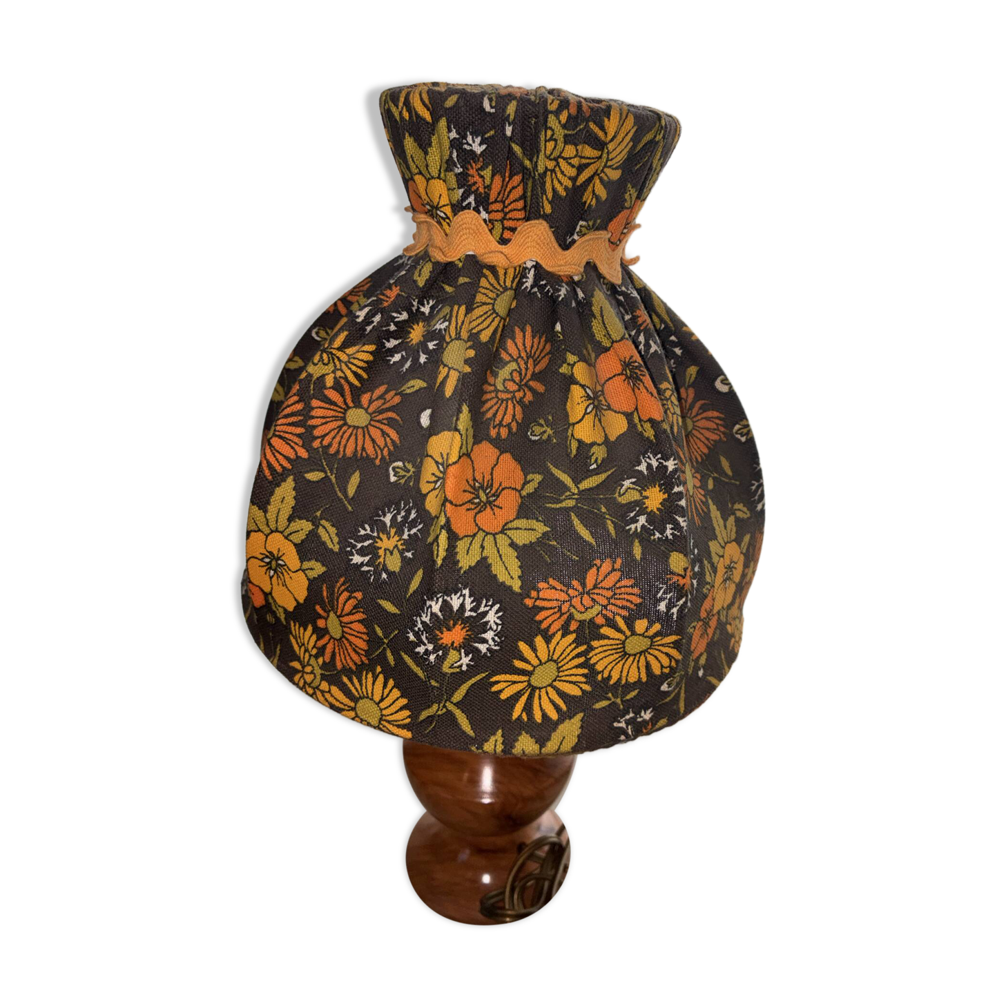 Authentic 1970 Flower Power bedside lamp – Turned wood