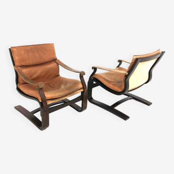 Set de 2 fauteuils scandinave en cuir Nelo, norvège, 1970