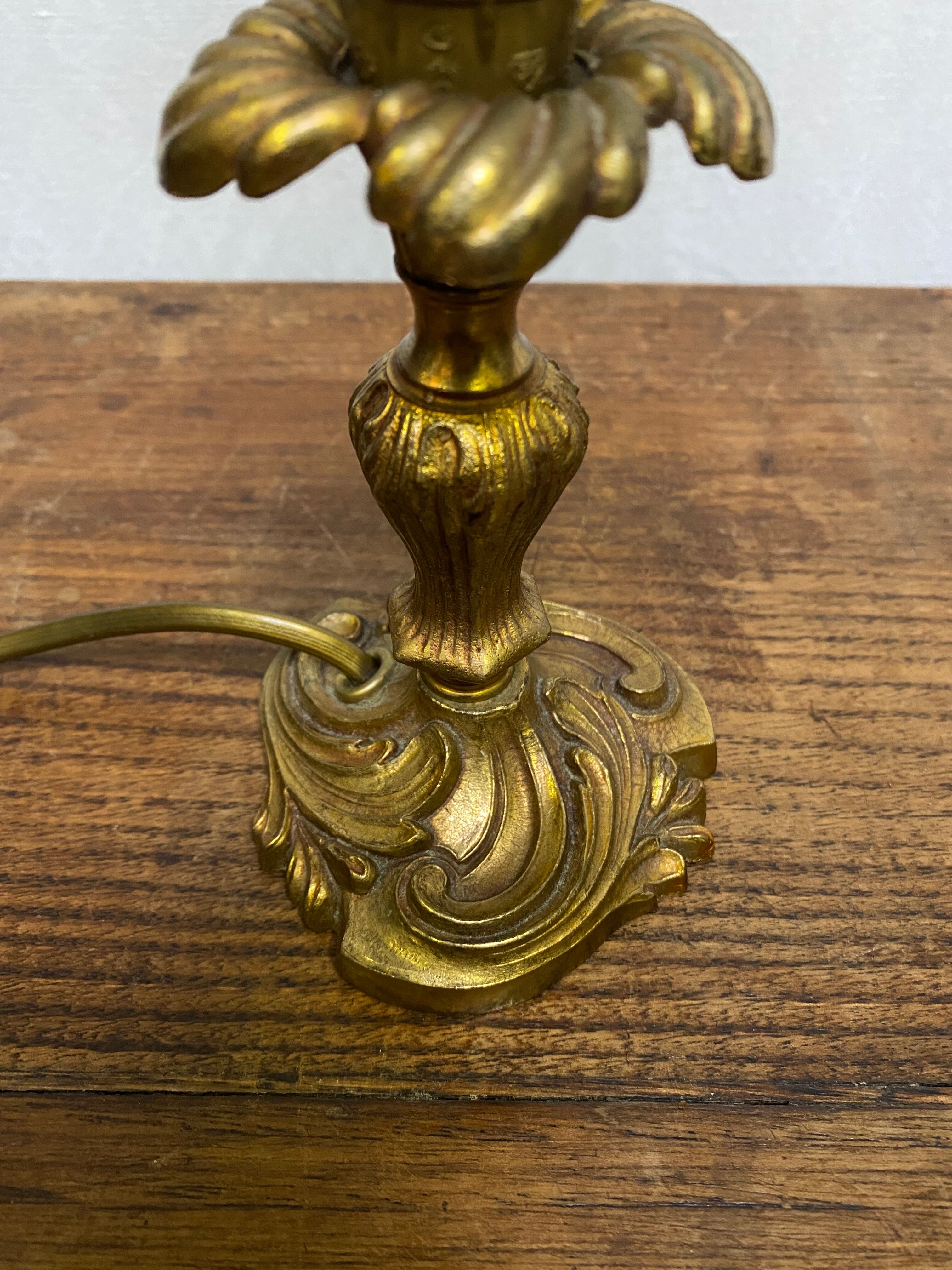 Louis XV style brass lamp foot floral motif and scrolls