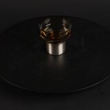 Set of six 1970s amber glass glasses mounted on brushed metal