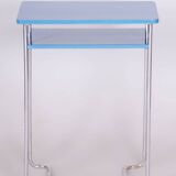 Table d'appoint bleue restaurée, par Mücke-Melder, acier chromé, tchèque, années 1930