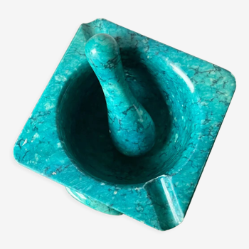 Pestle & mortar en albâtre sculpté à la main en couleur turquoise