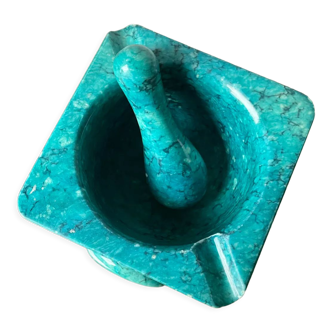 Stunning alabaster hand carved pestle & mortar in turquoise color