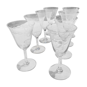 Set de 9 verres à pied en cristal années 1930