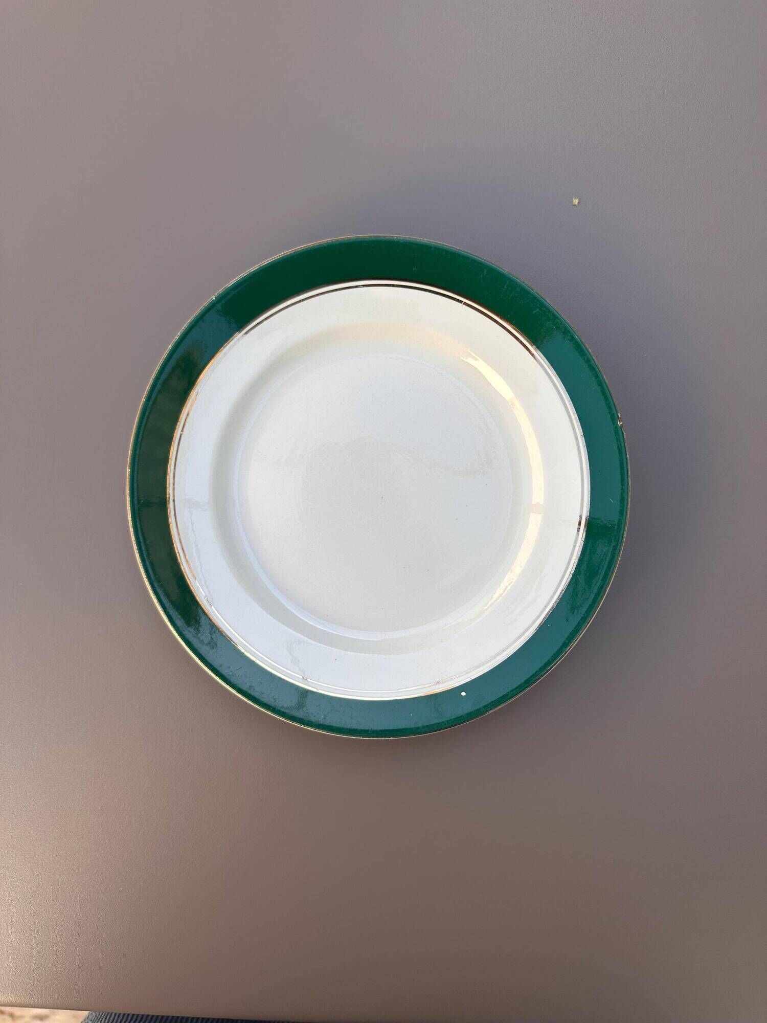 Dessert plates earthenware Digoin Sarreguemines Savoie green/gold, set of 9
