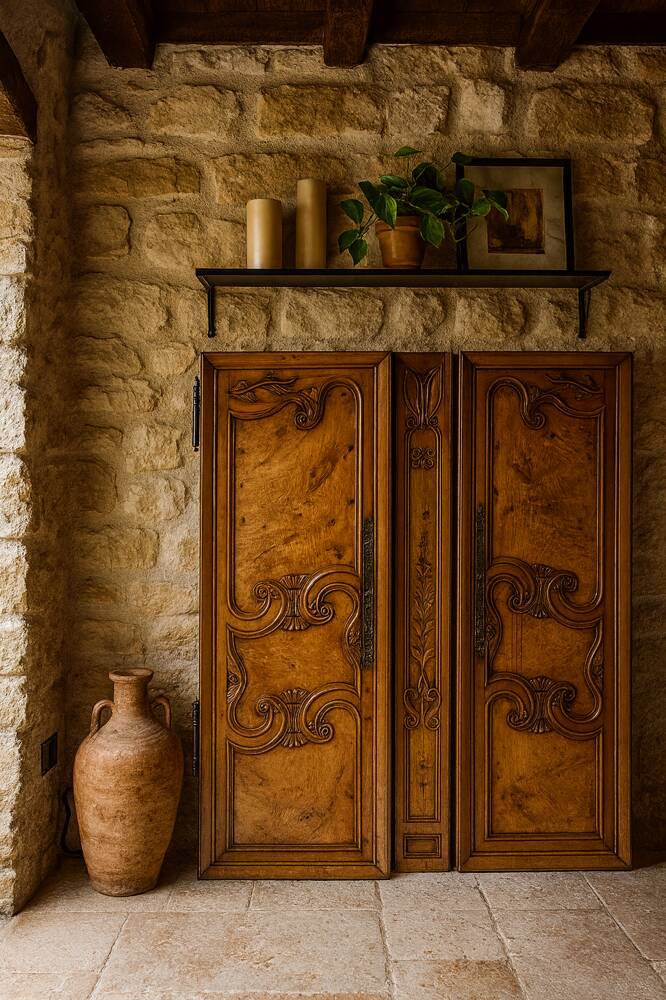 Pair of 19th-century walnut doors with walnut burl