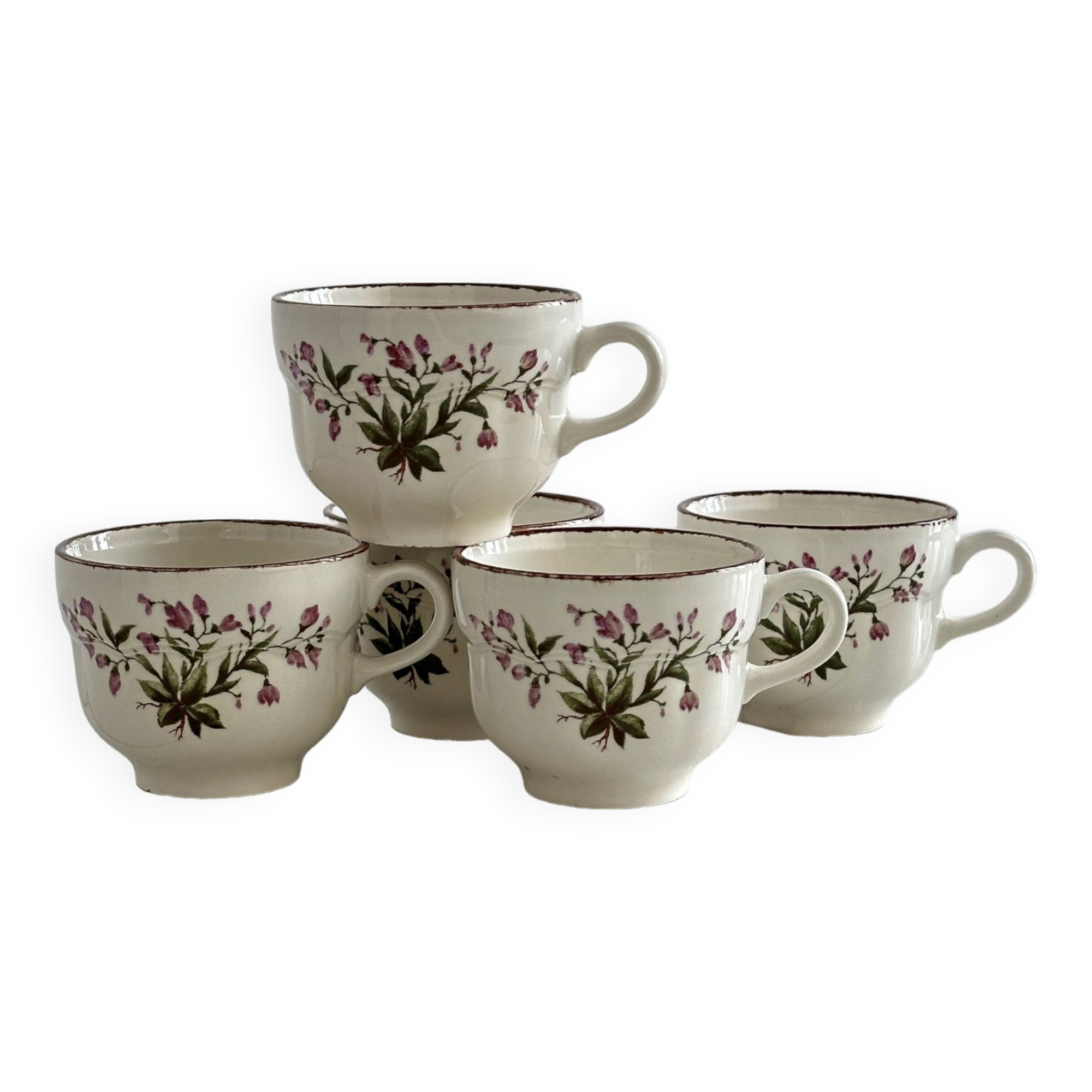 Pagnossin earthenware floral coffee cups, Treviso, Italy.