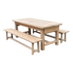 Extendable farmhouse table renovated in solid raw oak 2 drawers 2 benches 20