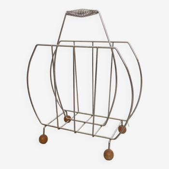 Vintage magazine rack in metal and wood