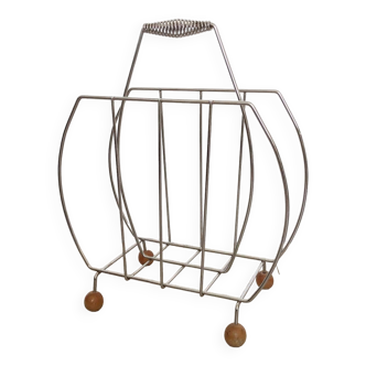 Vintage magazine rack in metal and wood