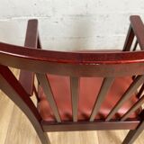 Varnished mahogany armchair with imitation leather seat, 70s
