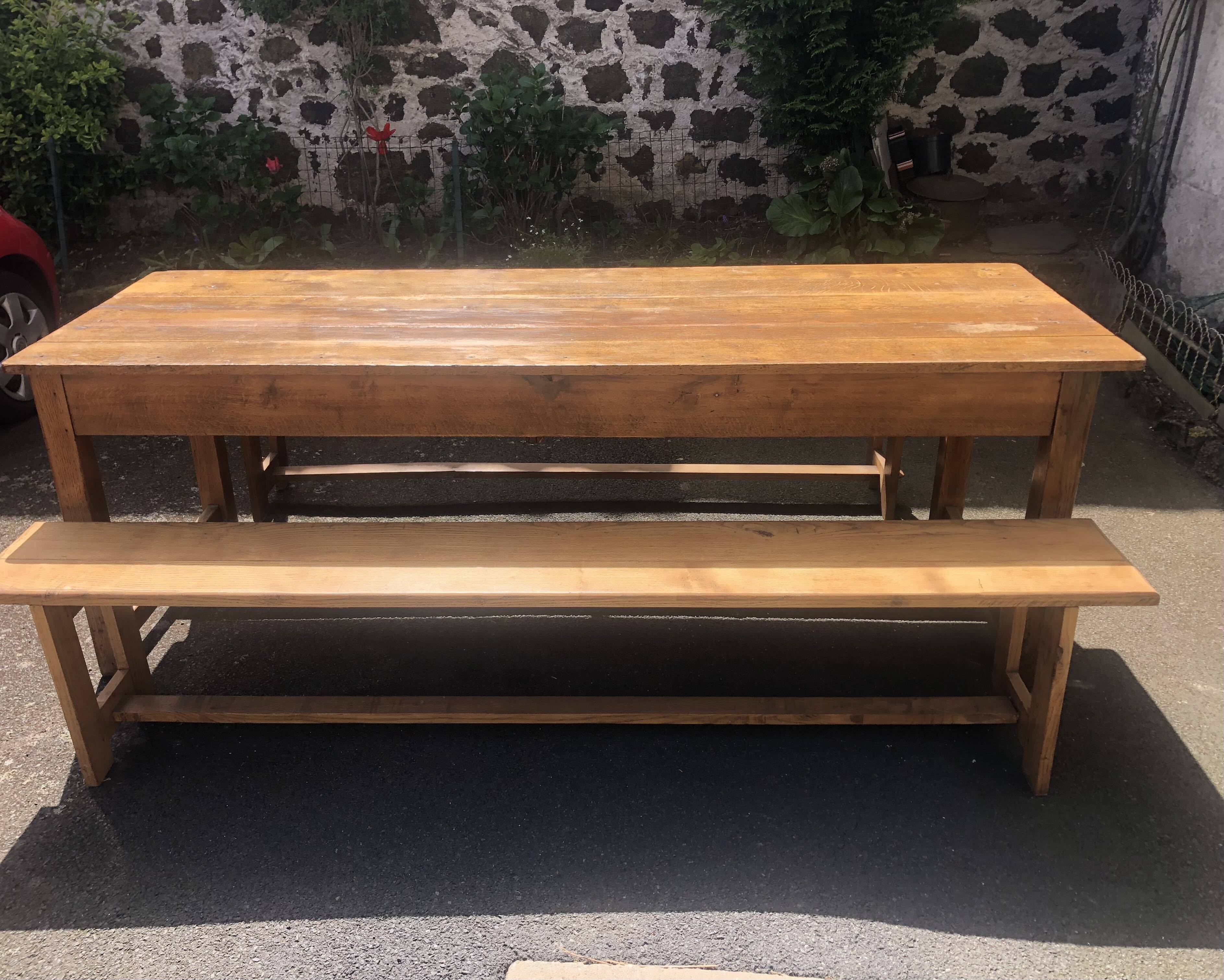 Farmhouse table with 2 solid oak benches