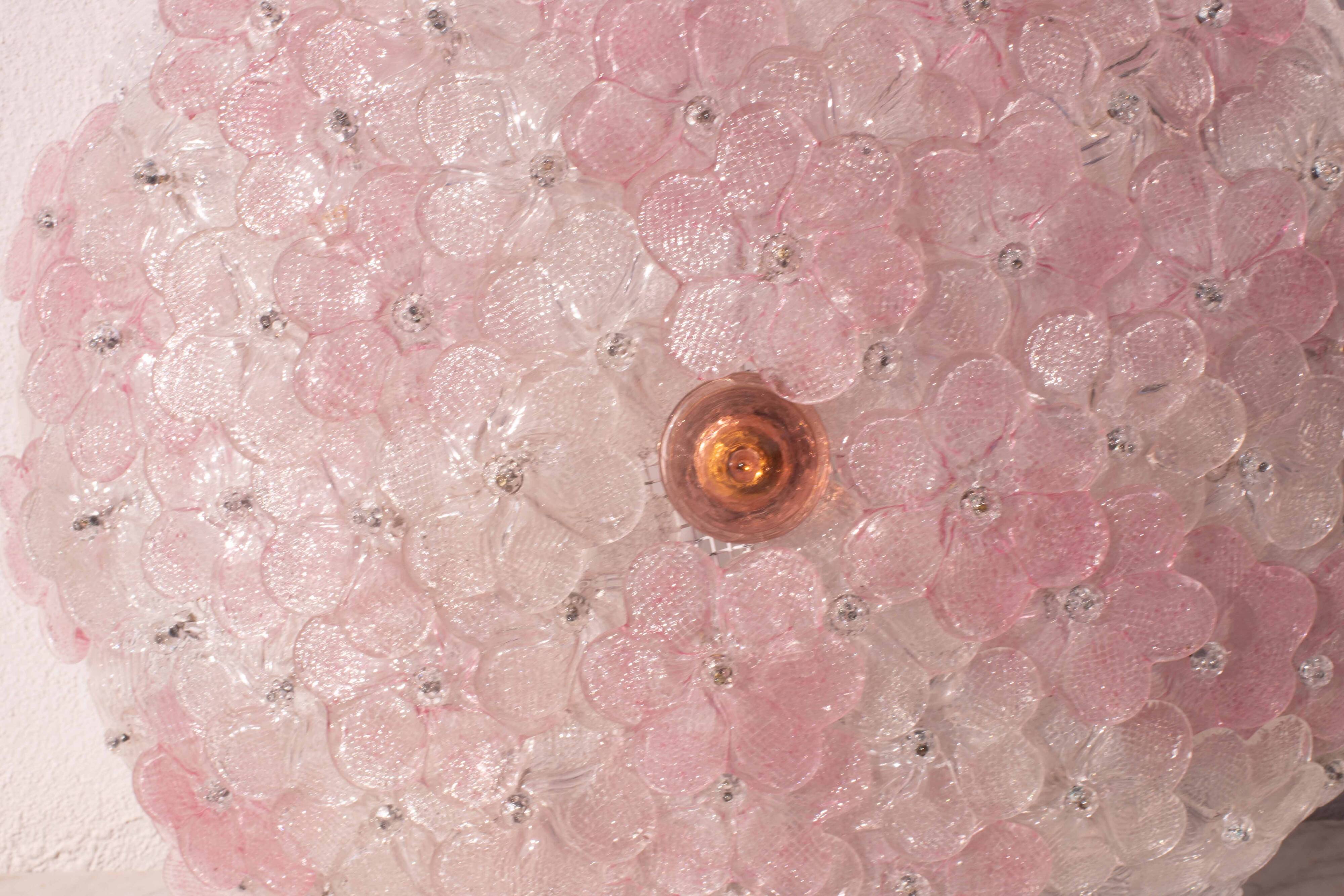 Charming Large Size Murano Ceiling Light Pink Flower by Seguso for Venini,