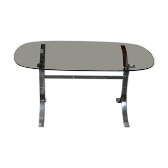 Dining table in smoked glass brown chrome structure